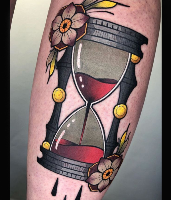 Gracious Neo-traditional hourglass colorful tattoo design 