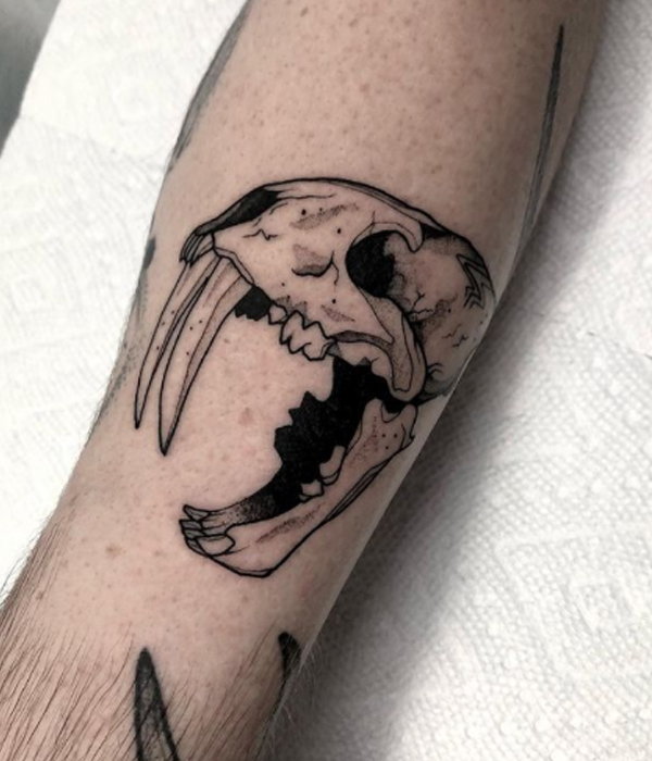  Black Saber tooth skull tattoo 