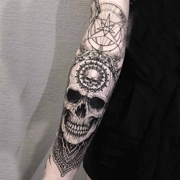 Awesome Skull and magical star tattoo design