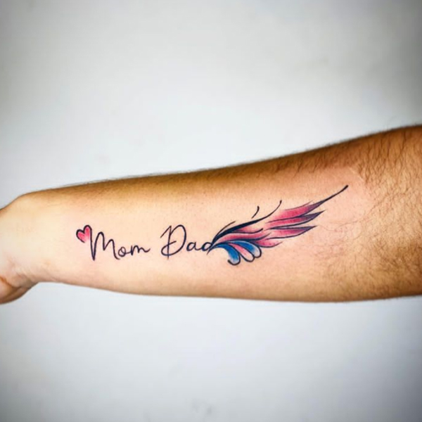 Stunning wing mom-dad tattoo design