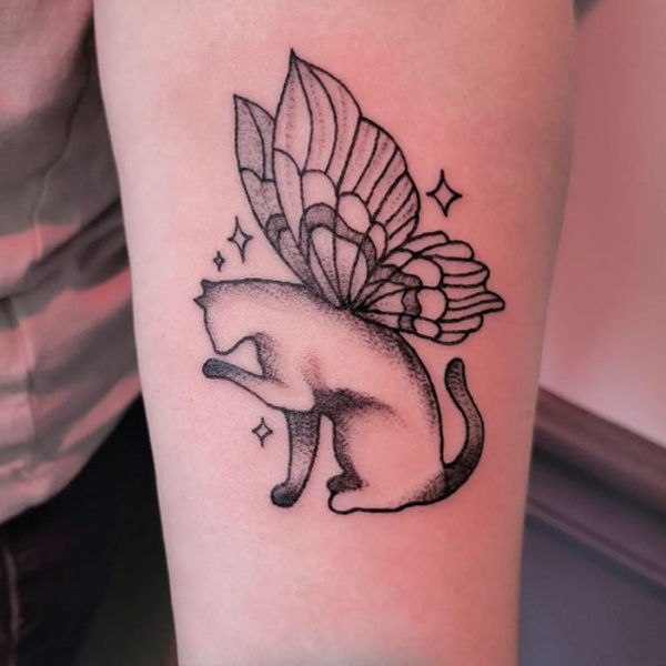 Lovely fairy cat tattoo design