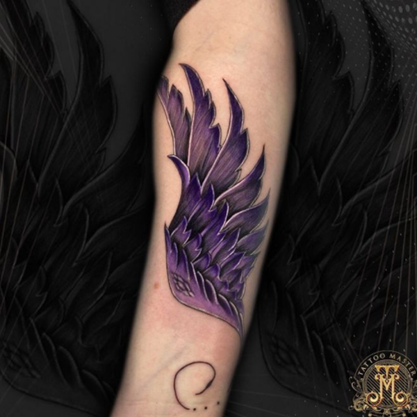 Awesome purple wing design tattoo