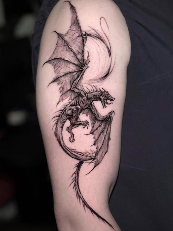 Awesome Dragon with wings on tattoo