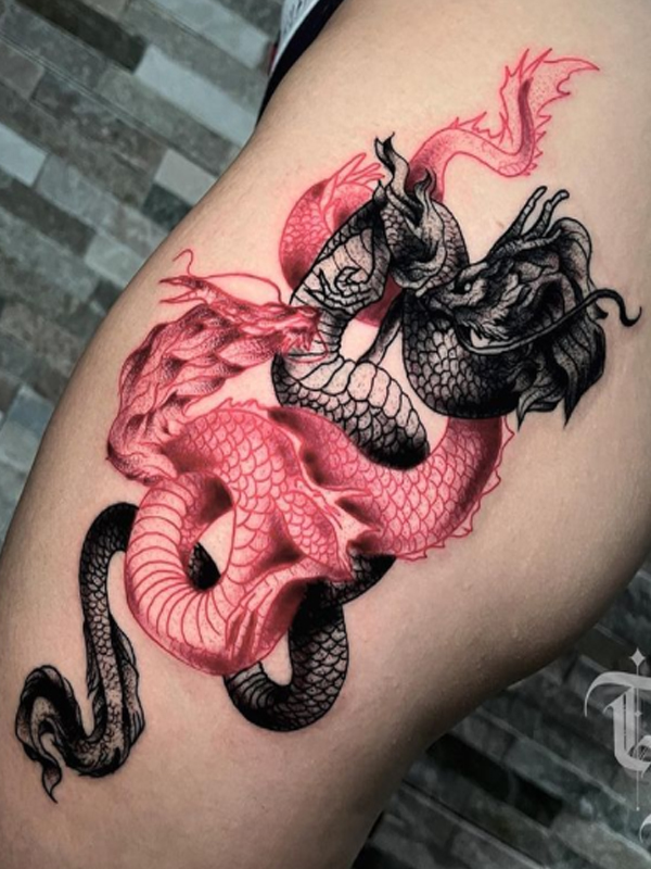 Beautiful red and black dragon design tattoo