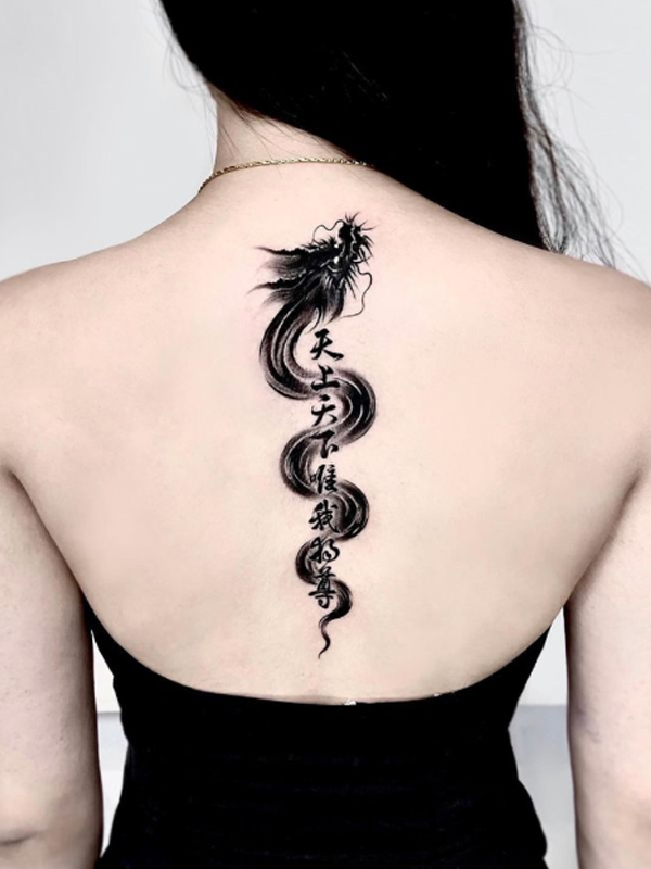 Stunning black dragon on the back