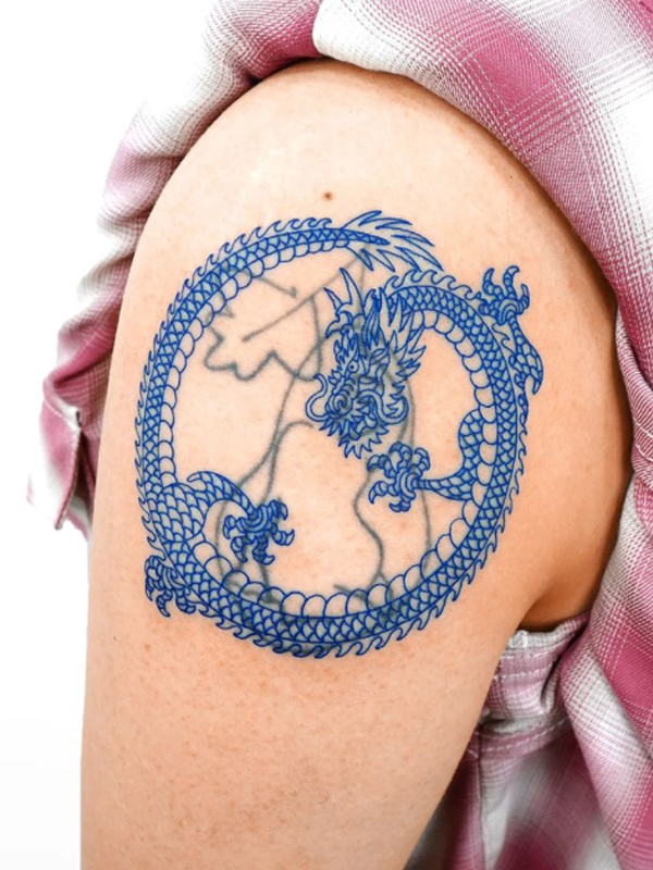 Lovely blue eternal dragon detailing tattoo 