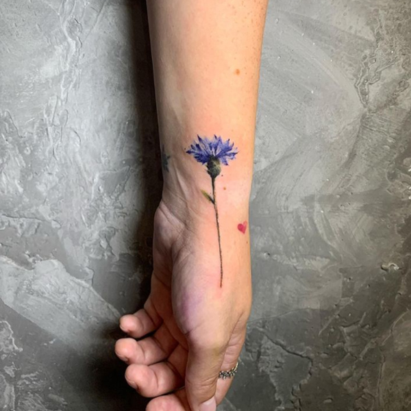 Beautiful blue flower over the wrist