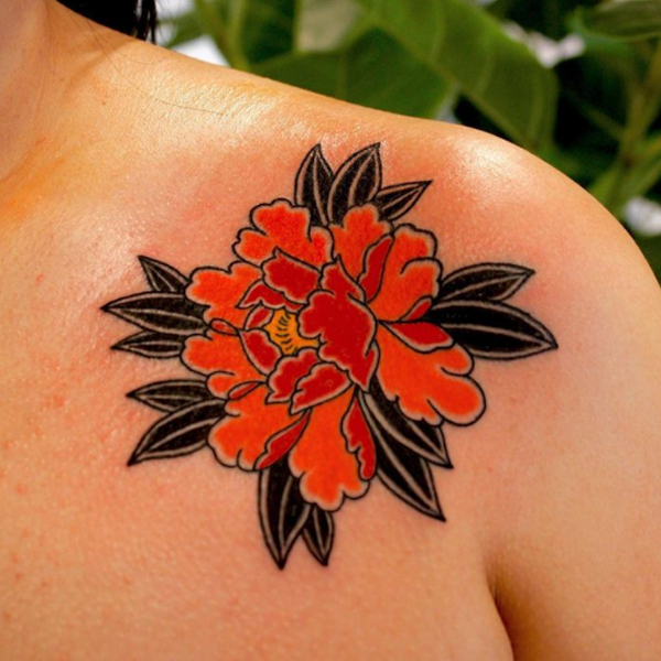 Gracious Peony flower traditional Japanese tattoo design