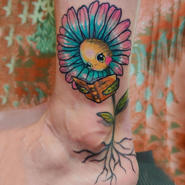 Amazing daisy flower cartoon tattoo design
