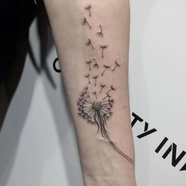 Classy Dandelion flower black and grey tattoo