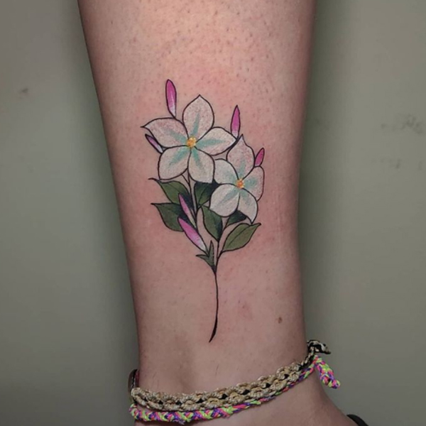Splendid white and pink jasmine flower tattoo