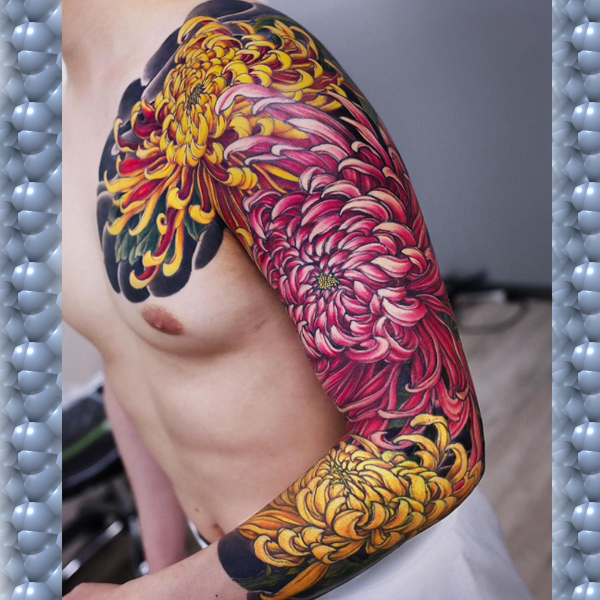 Amazing Japanese flower full-sleeve tattoo design
