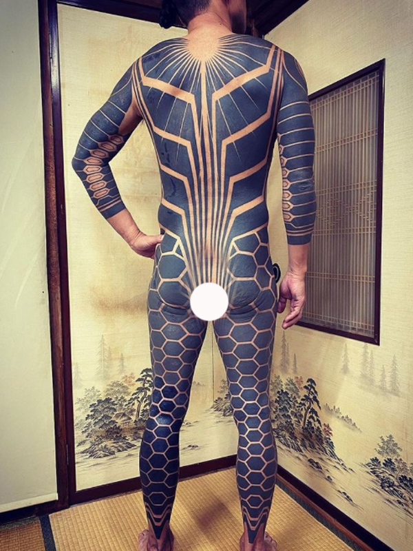 Handsome black full body tribal style tattoo design