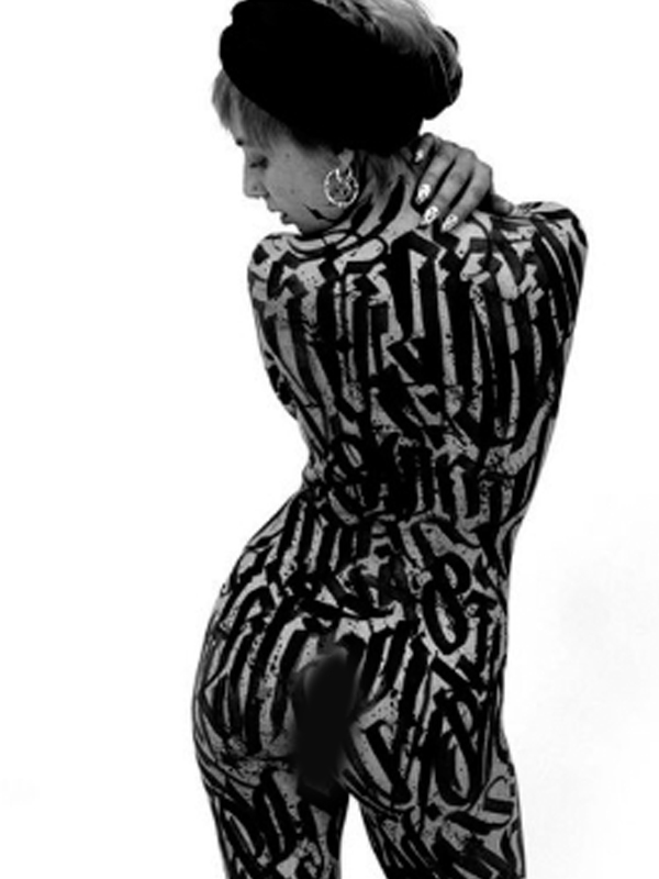 Splendid full body calligraphy tattoo design
