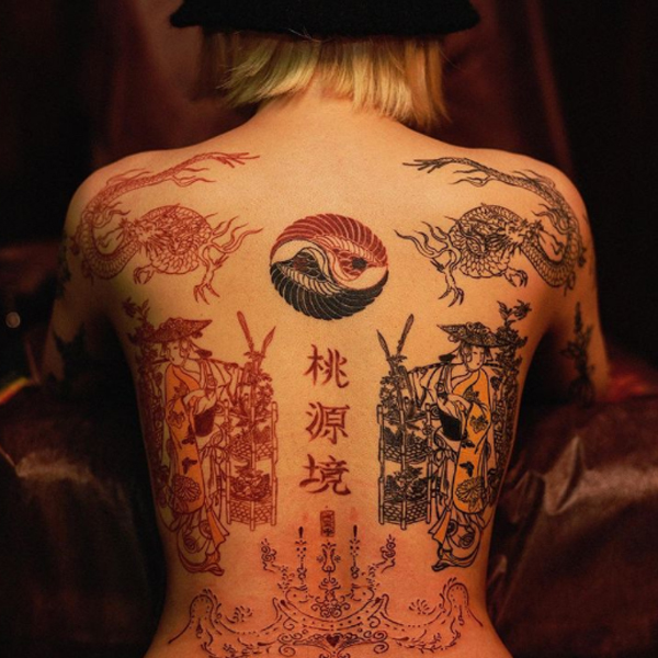 Awesome Yig yang theme style full back tattoo