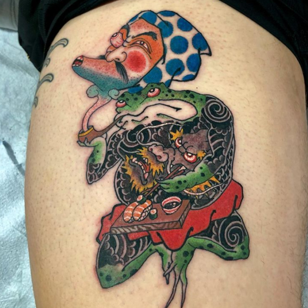 A traditional Japanese Kaoru frog tattoo design