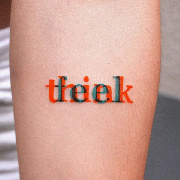 Typography style Think/feel word tattoo