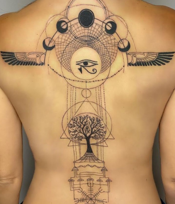 Awesome Egyptian abstract tattoo design over the back