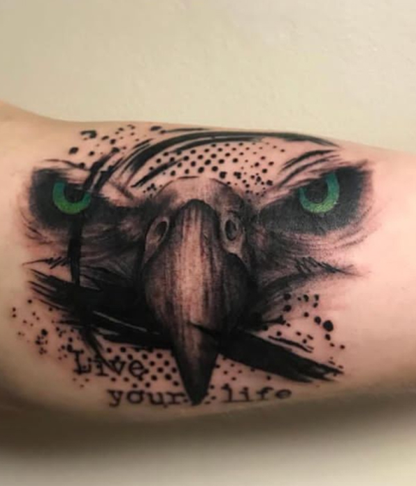 Splendid Eagle face, quote polka trash tattoo design