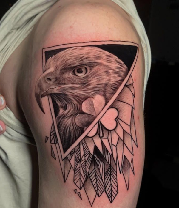 Awesome realism eagle abstract pattern tattoo design