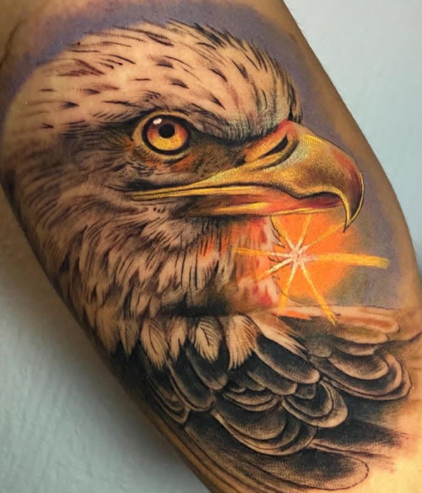 Attractive colorful eagle and twilight tattoo design