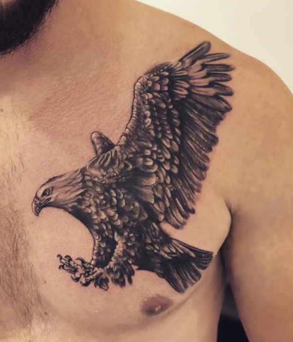Outstanding eagle detailing design tattoo on the chest