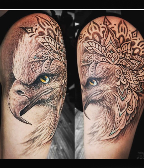 Gracious eagle and mandala tattoo design