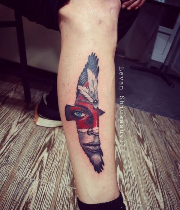 Beautiful eagle and warrior women design tattoo
