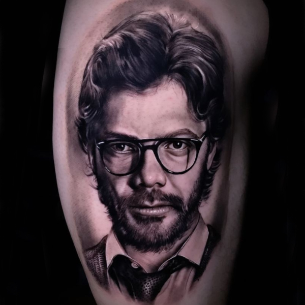 Attractive Portrait of Alvaro Morte as a fictional character Professor in Money Heist