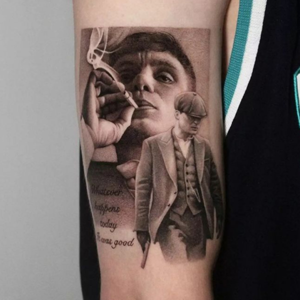 Stunning Cillian murphy from the movie Peaky blender and quote tattoo design
