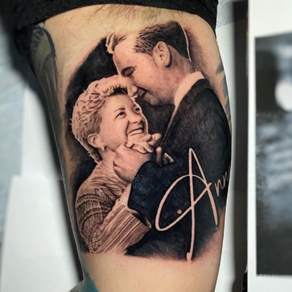 A stunning portrait of mom-dad tattoo design